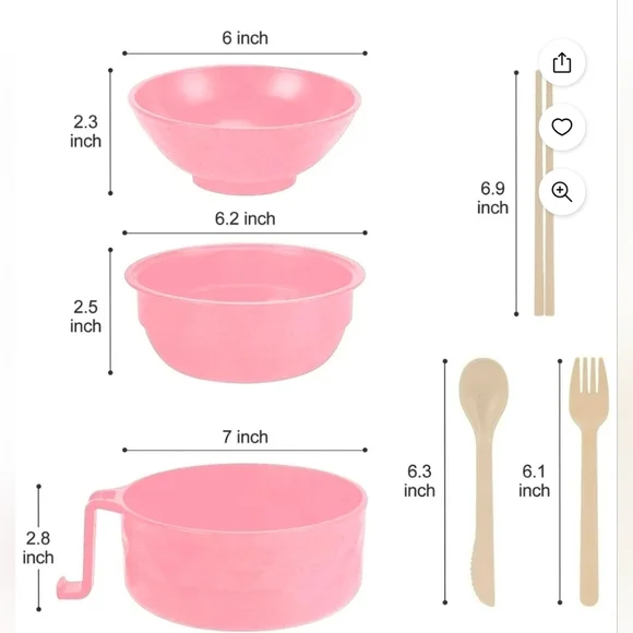 Pink Ramen Bowl Set with Utensils - Picture 3 of 12